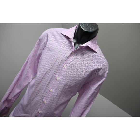 Thomas Pink Dress Shirt Slim Fit French Cuff Designer Striped Mens 16.5-36 Large - Picture 4 of 9